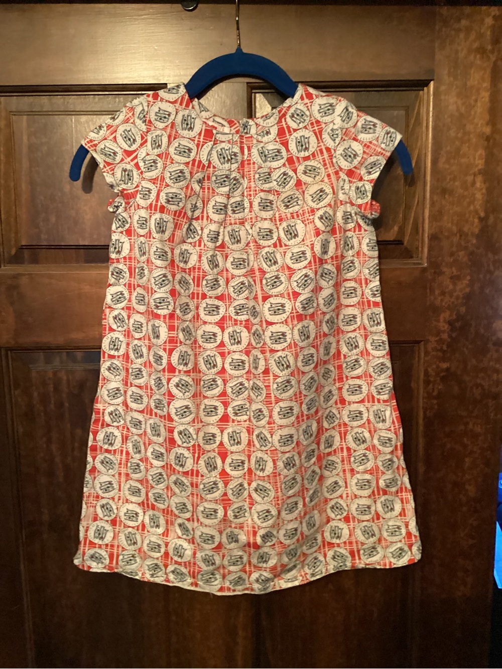 Vintage Poppy Girls' Red and White Patterned A-Line Dress with fish 6-7 years